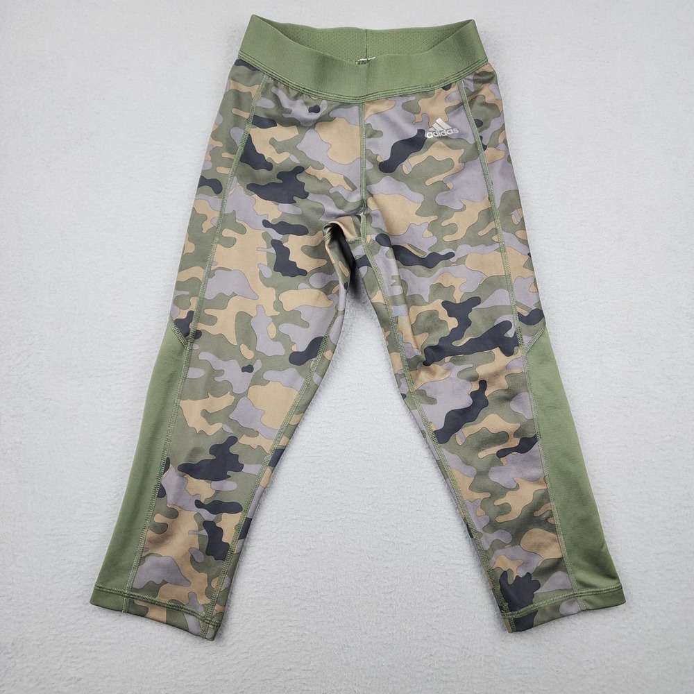 Adidas Techfit Compression Leggings Mens XS Green Camo 3/4 Climalite Running Gym